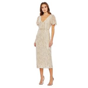 Mac Duggal 93591 Oyster Sequin Flutter Sleeve Midi Dress Size 16 $498